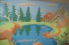 Mural of an elk by a lake