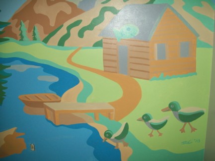 Mallard ducks walk to the lake