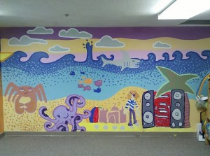 Beach with stereo, crab, octopus, etc