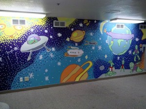 Space scene in day care mural
