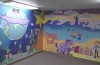 Space and beach scene in mural