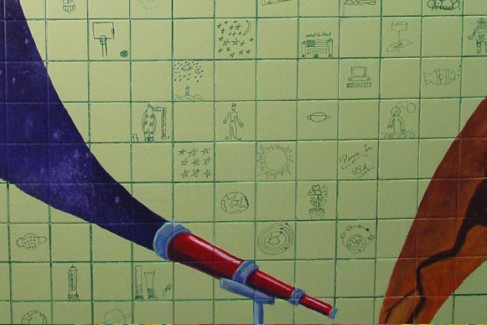 Telescope against a tile background